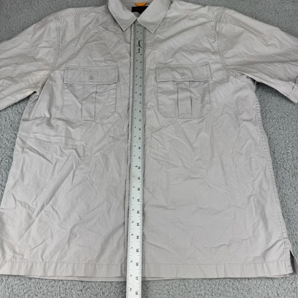 Timberland Shirt Men's Size Large Khaki Button-Up Long Sleeve Pockets Rugged Fit